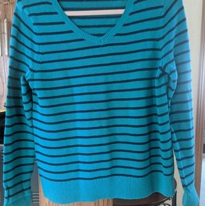 Green Striped V-neck Sweater